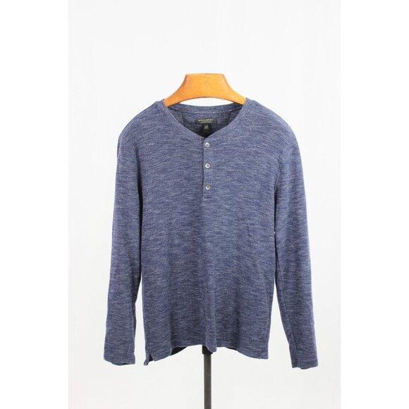 BANANA REPUBLIC Navy Pima Cotton Waffle Knit Long Sleeve Henley T-Shirt, Size L - Picture 1 of 9